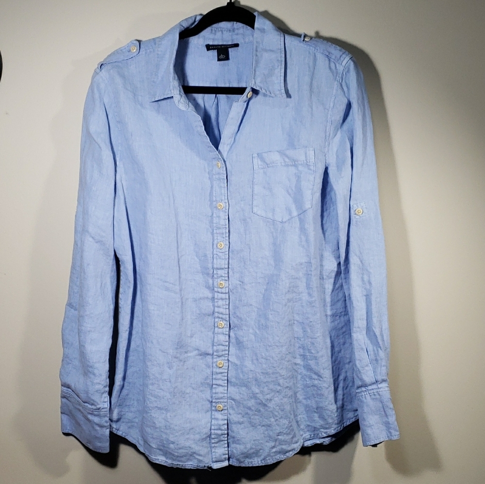 Banana Republic 100% Linen Blue Collared Shirt Women's Large